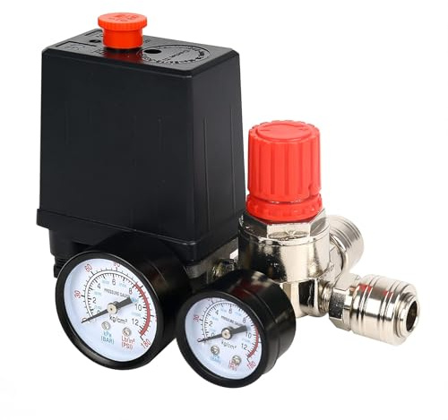Druckregler für Kompressor, 2-G1/4 Schnittstelle & G1/8 Manometer, 0.05-1.2 MPa Druckbereich, 3000 l/min Max. Durchfluss, 220V – Hochleistungsdruckluftzubehör für Industrie & Hausgebrauch