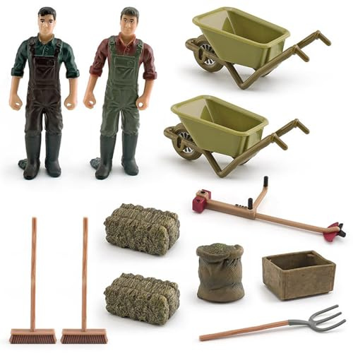 Suxdlan Set di 12 giocattoli da fattoria, simulazione realistica di figurine di contadini in miniatura Accessori per scene di fattoria Set da gioco educativo per bambini piccoli