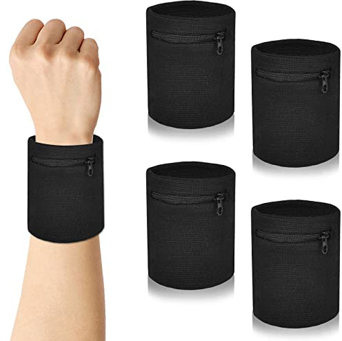 FooYee 4 stycken svettband med dragkedja, handledsväska handledsband, sport svettband handledsväska sportarmband med dragkedja för sport löpning