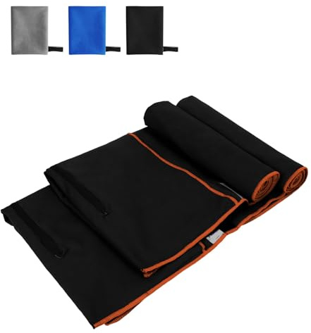 Vexnaro Toalla de Microfibra Set de 2 (120x50 cm), Toallas de Gimnasio Ligeras, Absorbentes y de Secado Rápido con Cremallera para Viaje, Deporte, Playa, Piscina, Camping, Yoga y Sauna (Negro)