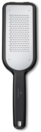 Victorinox Küchenreibe Fein, Schweizer Reibe für Käse & Gewürze, Schwarz | Geätzte Edelstahlklinge mit Fingerschutz und Silikonfuß für sicheres Reiben von Zitrusschalen, 267 mm, Swiss Made