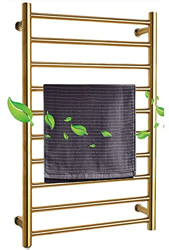 Heated Towel Rail Wall Mounted Towel Heater Rack, Quick Heated Towel Rail Drying Rack For Bathroom Towel Warmer, 10 Bars Stainless Steel Electric Bathroom Radiator,Gold,Hardwired,Gold-Hardwired