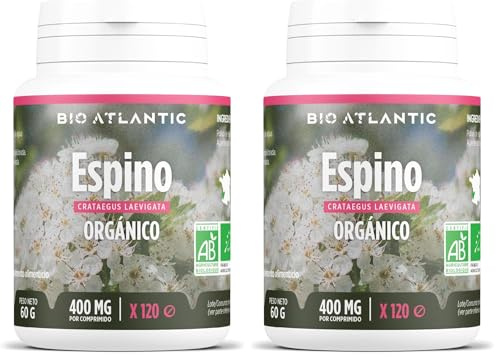 ✿ Espino Blanco Orgánico - 1200 mg por dosis diaria - 120 comprimido - Alta Concentración, Formato Ahorro, Premium y Vegetal (Paquete de 2)