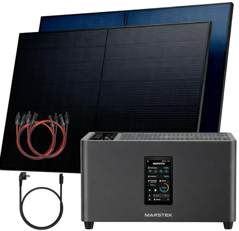 SUNNIVA® 1000W Balkonkraftwerk mit 2,56 kWh Speicher MARSTEK Jupiter C + Plus, BIFAZIAL FULLBLACK komplett Steckdose, PV Solaranlage Komplettset mit Solarspeicher, 2x 500W N-Type Glas Bifacial PV