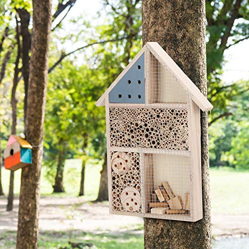 Annadue Casa de Abejas de Madera, Refugio de Hotel de Habitación de Madera, Caja de Nidos de Decoración de Jardín para Abejas Mariposas Polinizadores