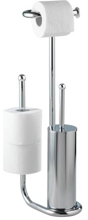 WENKO Stand WC-Garnitur Universalo Chrom, mit integriertem Toilettenpapierhalter und WC-Bürstenhalter, aus verchromtem Stahl, 20 x 62,5 x 23 cm