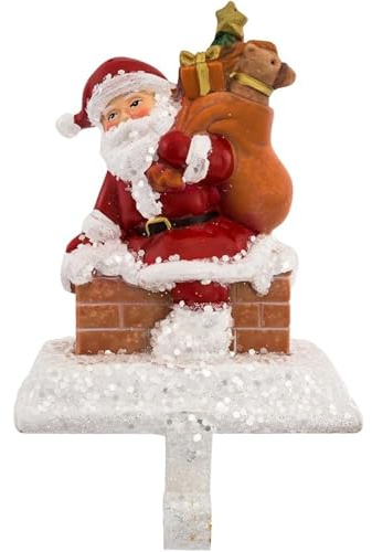 Kurt Adler Resin Santa with Gift Box Stocking Holder, 6.5-Inch
