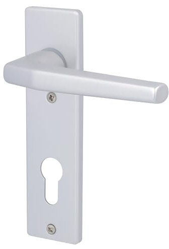 Alpertec 40040520K1 Aluminium Türbeschlag Florence-Kurzschild Silber eloxiert für Wohnungseingangstüren PZ 72 mm Drücker, beidseitig