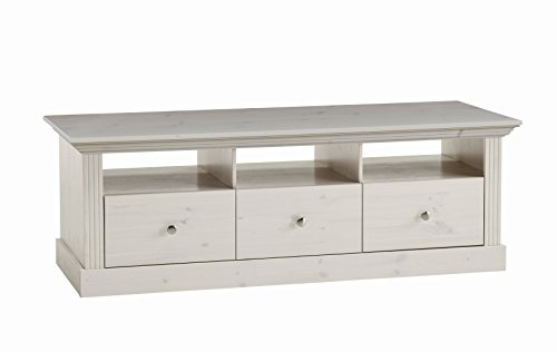 Steens Monaco TV Bank, 3 Schubladen und 3 Fächer, 145 x 49 x 56 cm (B/H/T), Kiefer massiv, weiß