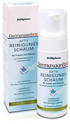Dermaxaan forte rengöringsskum (150 ml) för oren hud • Ansiktsrengöring med salicylsyra, Aloe Vera & Curcuma • Ta hand om hud som är benägen för akne, finnar och pormaskar