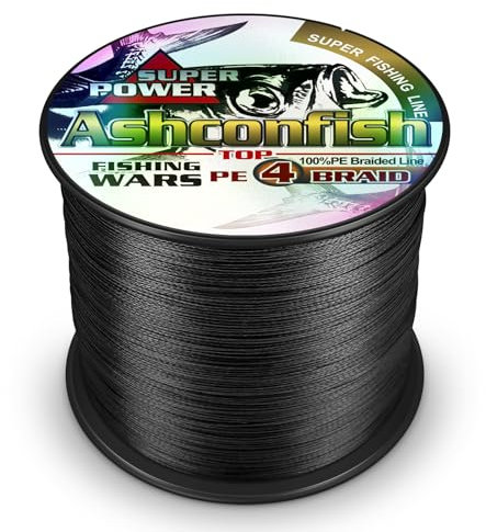 Ashconfish Super Strong Braided Fishing Line-4 Strands Fishing Wire 100M/109Yards Fishing String 6LB-Abrasion Resistant Incredible Superline Zero Stretch Small Diameter -Black