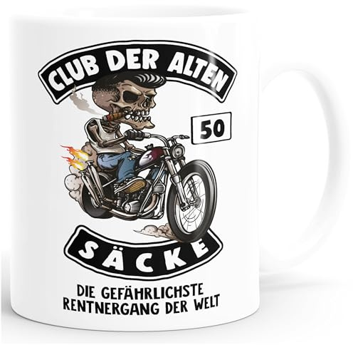 MoonWorks Kaffee-Tasse Club der alten Säcke Geschenk-Tüte Club der alten Säcke für Ältere Geburtstag Männer Weiss unisize