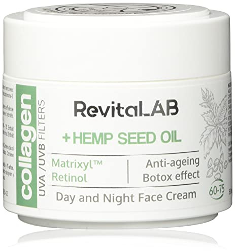 RevitaLAB Anti-Ageing fuktighetskräm för dag och natt med kollagen, berikad med hyaluronsyra, Matrixyl® 3000, hampfröolja, UVA-/UVB-filter, för åldrarna 60 och 75, 50 ml (multipack)