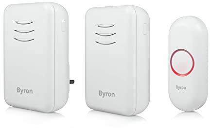 Byron Wireless Doorbell Set, Portable Battery-powered Chime & Plug-In Chime, 150m Range in open field, 16 Melodies, DBY-22314UK