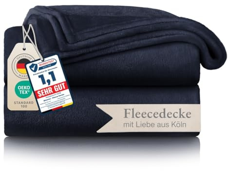 Blumtal Kuscheldecke flauschig - Oeko-TEX zertifizierte Fleecedecke 220x240 cm - Wohndecke 220x240 cm - Decke Couch als Wohn- & Kuscheldecke - Flauschdecke - Kuscheldecke Sofa - Decke Blau 220x240
