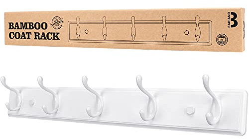 Badiano Heavy Duty Wooden Coat Rack, Wall-Mounted Organizer, 24 Inch, White