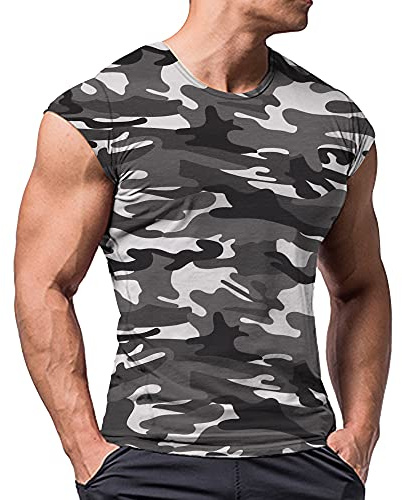 Muscle Alive Uomo Atletico Magliette Tees Corto Manica Muscolo Taglio per Bodybuilding Allenarsi Formazione Fitness Top Equipaggio Collo Cotone Nero Camo XL