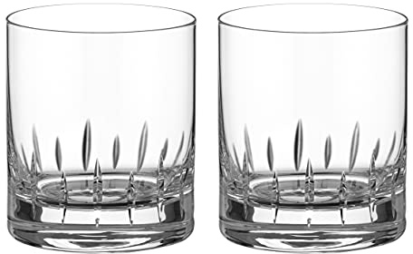 DIAMANTE Premium Hand Cut Crystal Tumbler Pair - 'Linea' Collection Whisky Tumbler Cocktail Glasses - Set of 2