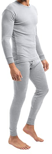 MT Conjunto de ropa interior térmica y de esquí para hombre Light, ropa interior larga de invierno - camiseta interior y calzoncillos, gris claro, L