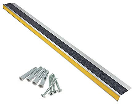 AnTina TAPES® Treppenkantenprofil General Line 9x80cm, schwarz+gelb | schraubbar, Antirutsch, inkl. Schrauben, Alu-Träger mit Antirutschbeschichtung· zertifizierte Rutschhemmung, robust
