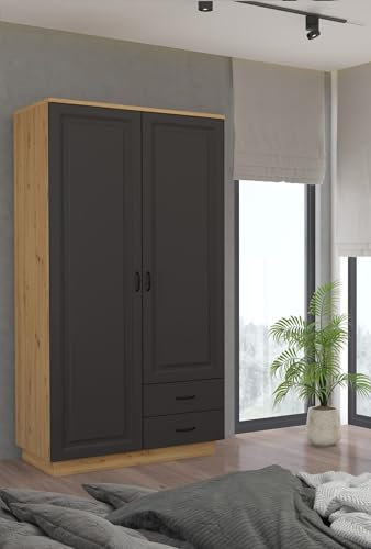 Kleiderschrank Stilo 120 cm Garderobenschrank Landhaus Grau Eiche Artisan Buffet