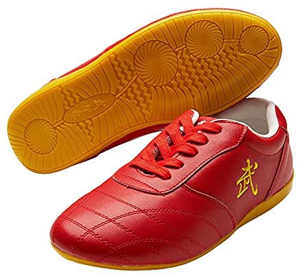 G-LIKE Chinesische Taichi Training Schuhe - Traditionelle Kampfkunst Kung Fu Wushu Wing Chun Gymnastik Unisex Turnschuhe Herren Damen Freizeitschuhe Weiche Sohle Lederschuhe (Rot, Numeric_40)