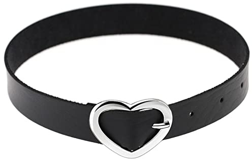 JewelryWe Schmuck Punk Herz Choker Halsband Gothic Leder Halsreif Erstellbare Kragen Halskette Collier Kette schwarz Damen