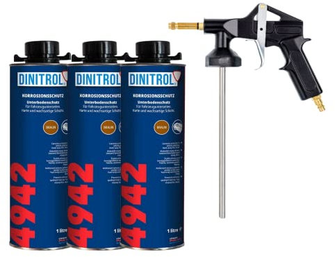 Veteranicar Vaupel Unterbodenschutzpistole HGS 2000 & Dinitrol 4942 Unterbodenschutz braun (3X 1 Liter)
