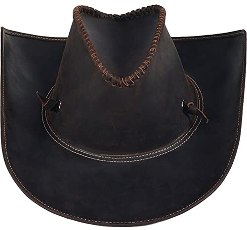 Lipfer Echter Leder Cowboyhut Für Männer Vintage Handgefertigt Westliche Formbare Rand Haltelement Großer 60 cm Outback Hut