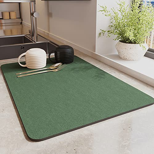 Morbuy Dish Drying Mat for Counter, 30x40cm Kitchen Quick-Drying Absorbent Draining Mat, Coffee Machine Mat Protector Non-Slip Washable Nanofiber Diatomaceous Sink Drainer Mat for Dishes Bar (Green)