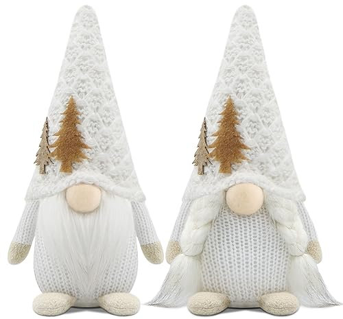Godeufe Set di 2 Gnomi Natale Decorazioni Natalizie Gnomo Peluche Natalizio Home Decor per Casa Cucine - Bianco