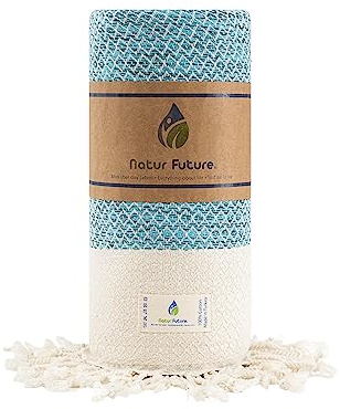 NATUR FUTURE Strandtuch Baumwolle, Türkis, Juwel 100 x 200 cm | Groß XXL, Badetuch, Hamamtuch, Multifunktional (Yoga, Sauna, Spa, Sarong)