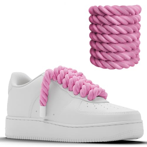 Chunky Laces - 14 colori con Aglets, corda spessa 14 mm, lunghezza 140 cm, corda macramè Air Force 1, lacci in corda di cotone naturale per scarpe da ginnastica personalizzate, Bubblegum rosa., Taglia