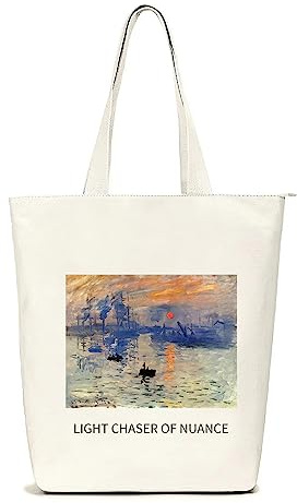 Lidxfeo Canvas Tote Bag mit Reißverschluss, Faltbar Einkaufstasche Große, Baumwolle Stofftasche Aesthetic Damen, Jutebeutel Bedruckt mit Innentaschen, für Arbeit, Einkaufen, Schule und Alltag