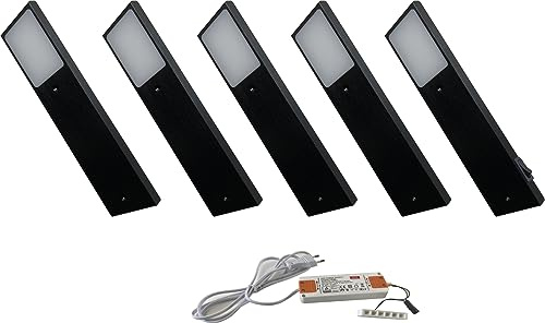 ACCE Aluminiumkörper LED Unterbauleuchte Küchen Möbel Schrank Leuchte Warmweiß oder Neutralweiß inkl Konverter ein Strahler mit Mechanischer Schalter (5ER, Neutralweiß)