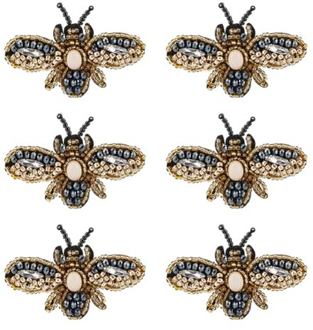 AHANDMAKER 6 Stück Zarte Perlen-Applikation Mit Kleinen Bienen, Gestickter Abzeichen-Aufnäher Zum Aufnähen, Dekorative Aufnäher Zum Aufnähen Für Kleider, Jeans, Jacken, Handtaschen, Kleidung