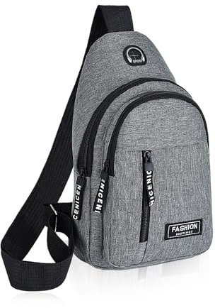 SLEEKEE 1 multifunktionale graue doppellagige Brusttasche, Nylon-Umhängerucksack, lässige Brusttasche, Business-Umhängerucksack, geeignet für Männer und Frauen, geeignet für Outdoor-Sportarten