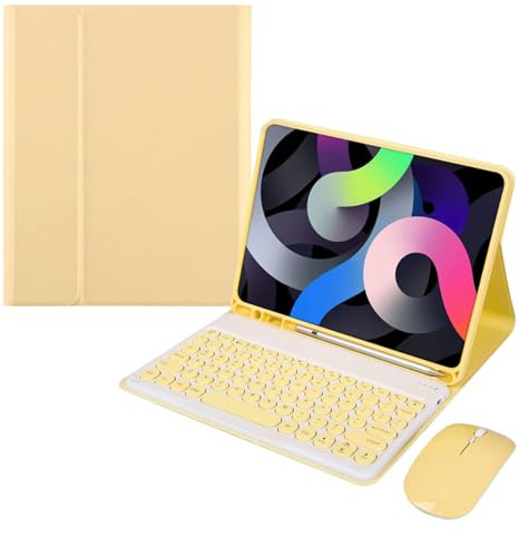 ZKAIAI Funda con Teclado y Ratón para iPad 9,7 Pulgadas 2018/2017 (6ª/5ª generación)/Pro 9.7/iPad Air 2 y 1, Español Ñ Teclado QWERTY Bluetooth Inalámbrico Desmontable con Portalápiz, Amarillo