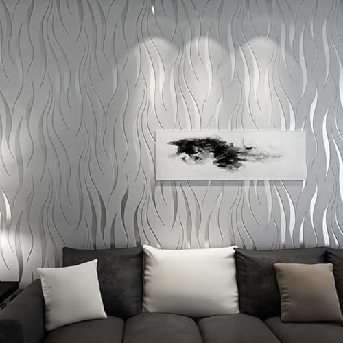 Camiraft 3D Wellen Geprägte Tapete Vliestapete 0,53m x 9.5m 3D mit Wasserpflanzen-Muster Moderne Minimalistisch Wallpaper mit 3D-Wellen Wanddekoration in Wohnzimmer Schlafzimmer und Büro,2 Stück
