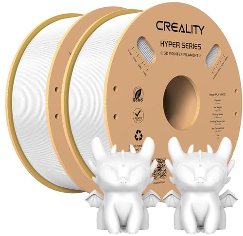 Creality Official Hyper PLA Filament Weiß+Weiß 2KG, 3D Drucker Filament für Hochgeschwindigkeitsdruck, langlebig und widerstandsfähig, glatt, Überhang Leistung Maßgenauigkeit +/-0.03mm, 2 Rollen