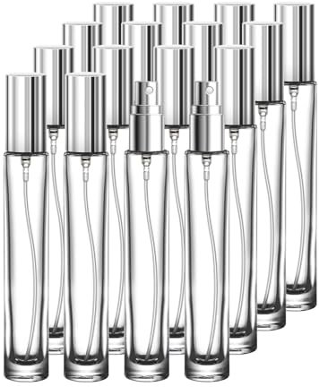 Glassfinity Reise-Parfümflasche, nachfüllbar, 16 Stück, 10 ml, Mini-Glas-Parfümbehälter mit Trichter und Etikett, leer, tragbar, auslaufsicher, Duftflaschen, Sprühzerstäuber, Pumpflaschen-Set für