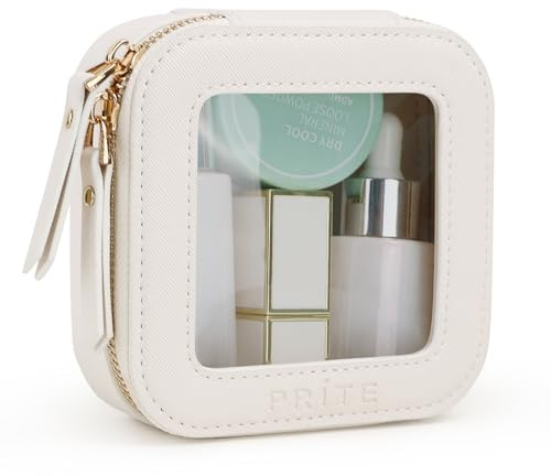 Prite Sminkväska, transparent makeup-väska för damer, för resor, vattentät necessär, biltillbehör och bilorganisatör, med gyllene dubbel dragkedja, 01 beige, S, modern