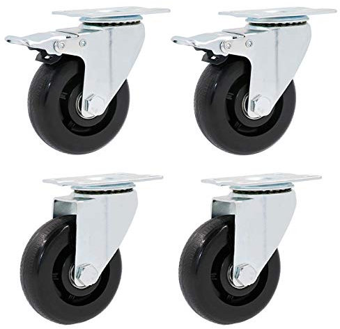 Gummierte Trolley-Räder Lenkrollen aus robustem Polypropylen oder 360-Grad-Schwenkplattenrädern, geräuschlose Räder, 4er-Set, Ersatz for Wagen, Möbel, Werkbänke, Wagen, Doppellager, (Bremse + Einheit)