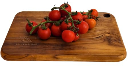 Kalu creations Tabla de cocina profesional y doméstica – Tabla de cortar de madera de teca para carne, queso, verduras o embutidos – Tabla rectangular grande tratada – 30 x 20 cm