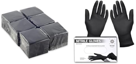 Hostelnovo - 600 Stück schwarze Tischservietten & Ritter Premium Nitrilhandschuhe schwarz 100 Stück - Einweghandschuhe latexfrei - Einmalhandschuhe nitril puderfrei - Black Nitrile Gloves - Größe M