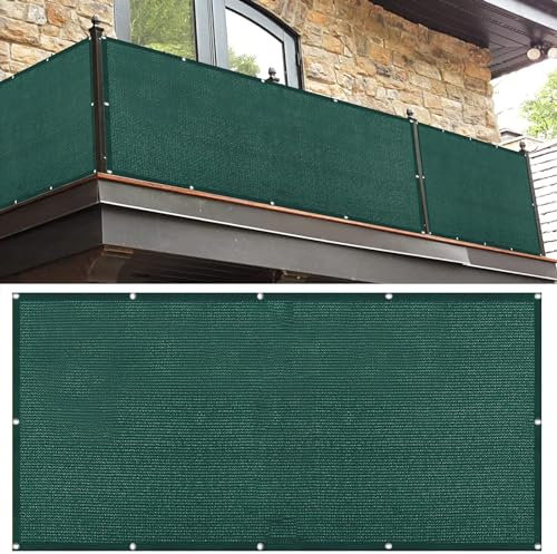 Balkon Sichtschutz 190 x 550 cm 100% Privatsphäre Balkonsichtschutz Balkonabdeckung Reißfest, mit Ösen Kabelbinder für Garten Balkon Zaun Terrassen, Dunkelgrün