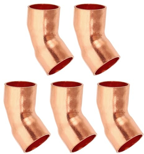 PATIKIL 15mm ID 1mm dicke Ellbogen Kupferfittings Kupfer Lötfitting Kupferarmatur, 5 Stück 99,9% reines Kupfer 45 Grad Rohrarmatur Kurzer Radius Rohrverbinder mit Lötmuffenverbindung