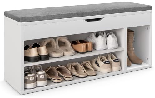 RELAX4LIFE Schuhbank, Schuhablage mit 3 Ablage & Stauraum, Schuhtruhe mit Sitzfläche, Schuhregal für niedrige & hohe Schuhe, Sitzbank für Wohnzimmer & Flur & Schlafzimmer, 104 x 30 x 48 cm (Grau)