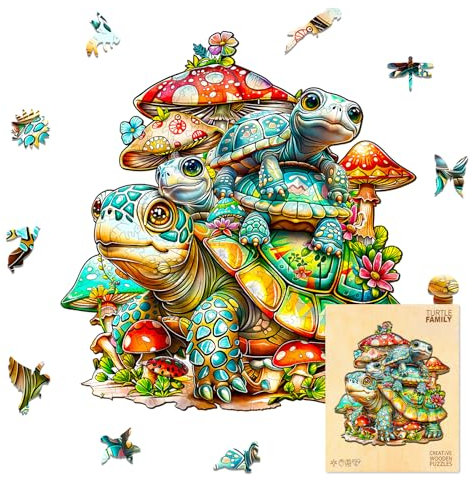Holzpuzzle Erwachsene, Schildkrötenfamilie Holzpuzzle, Unregelmäßige Einzigartige Form Puzzleteile, Exquisite Geschenkverpackung, Geburtstagsgeschenk für Erwachsene und Kinder(L-34*31.8cm-230 Stück)