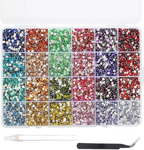BetterJonny 12000 Strass Unghie, Kit Brillantini da Attaccare Make Up Flatback Strass 3mm Brillantini Colorato Flatback Perle Nail Charms con Pinzette e Matita DIY Brillantini per Unghie Bedazzling,E